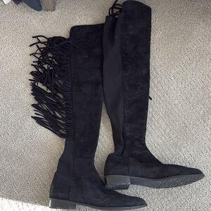 Stuart Weitzman Fringe Black Over-the-Knee Boots